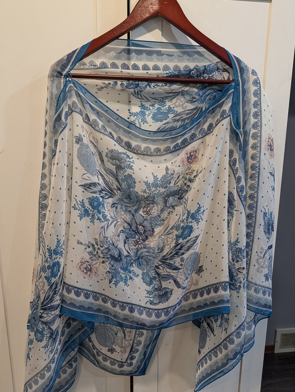 Final Sale Leaving Soon Blue Floral Sheer Scarf Wrap
